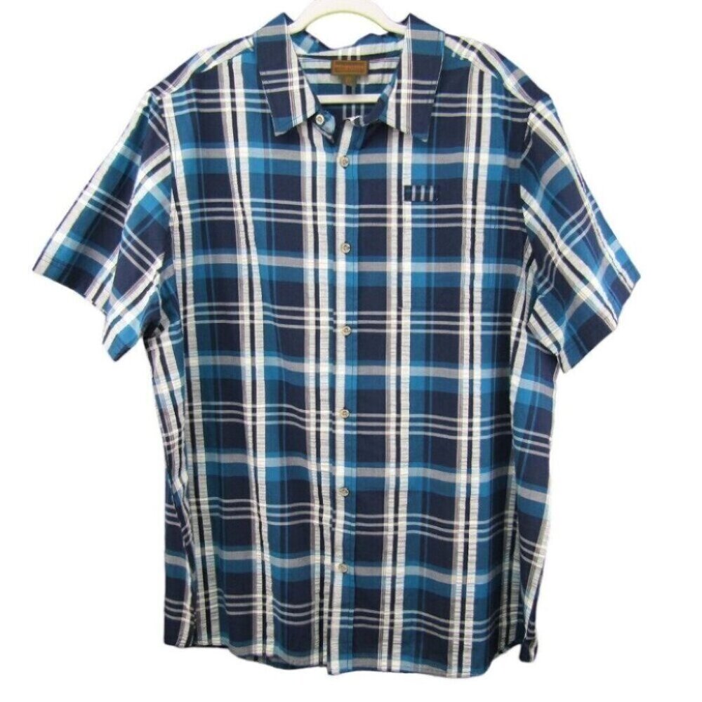 Boulder Creek Blue Plaid Button Up Camp Shirt Mens Size 2XL Big Cotton Short Slv